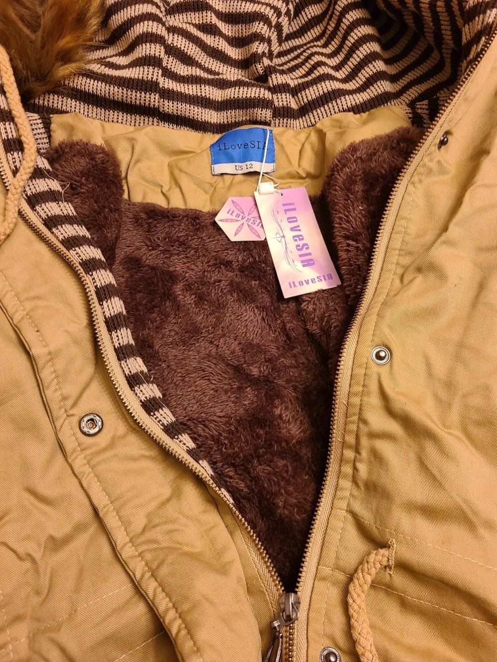 iloveSIA Size 12 Women's Hooded Sherpa Lined Parka Coat - Picture 4 of 9